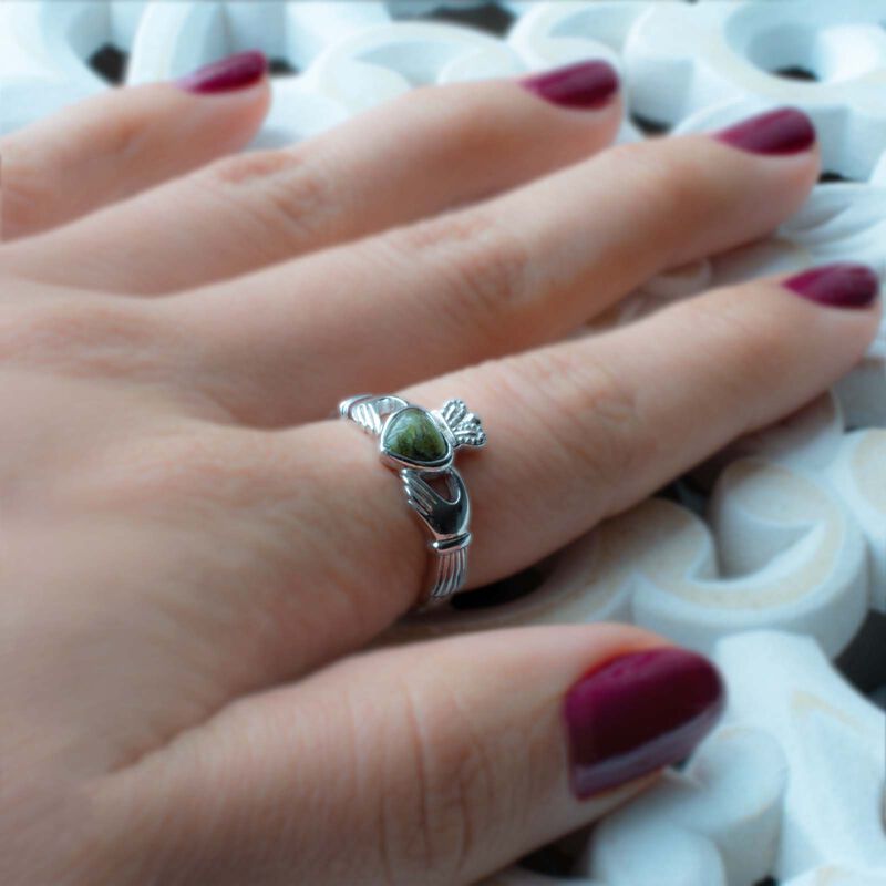 Silver Claddagh & Connemara Marble Weave Ring